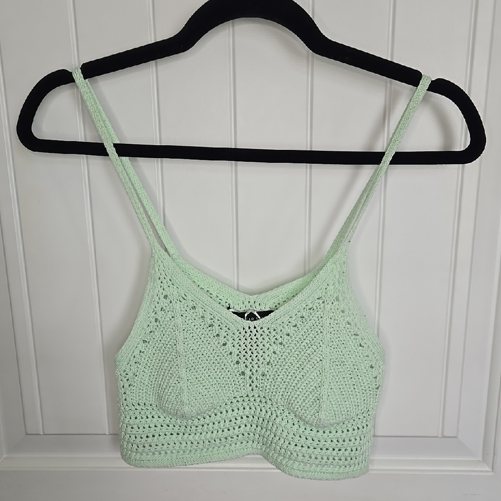 Streetwear Society Mint Green Crochet Cropped Top Boho Festival Knit Pistachio